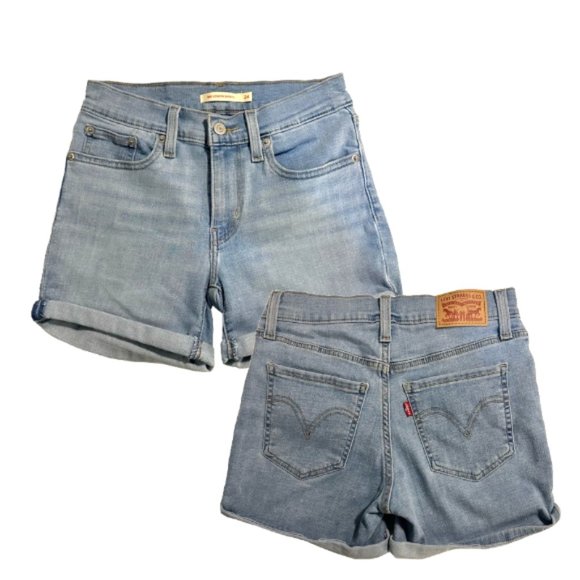 Levi's Pants - LEVIS Womens Mid Length Shorts  size 24 Blue Cuffed Denim Jean Shorts Co…